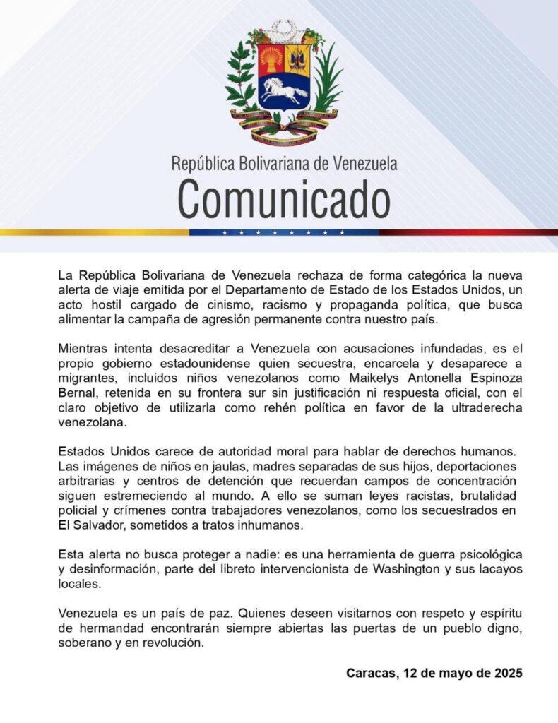 comunicado-cancilleria-790x1024 Venezuela rechaza alerta de viaje remitida por el Departamento de Estado de EEUU