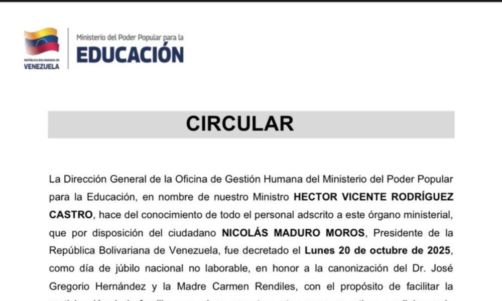 Ministerio de Educación confirma asueto del lunes 20 por canonización de santos venezolanos + Comunicado