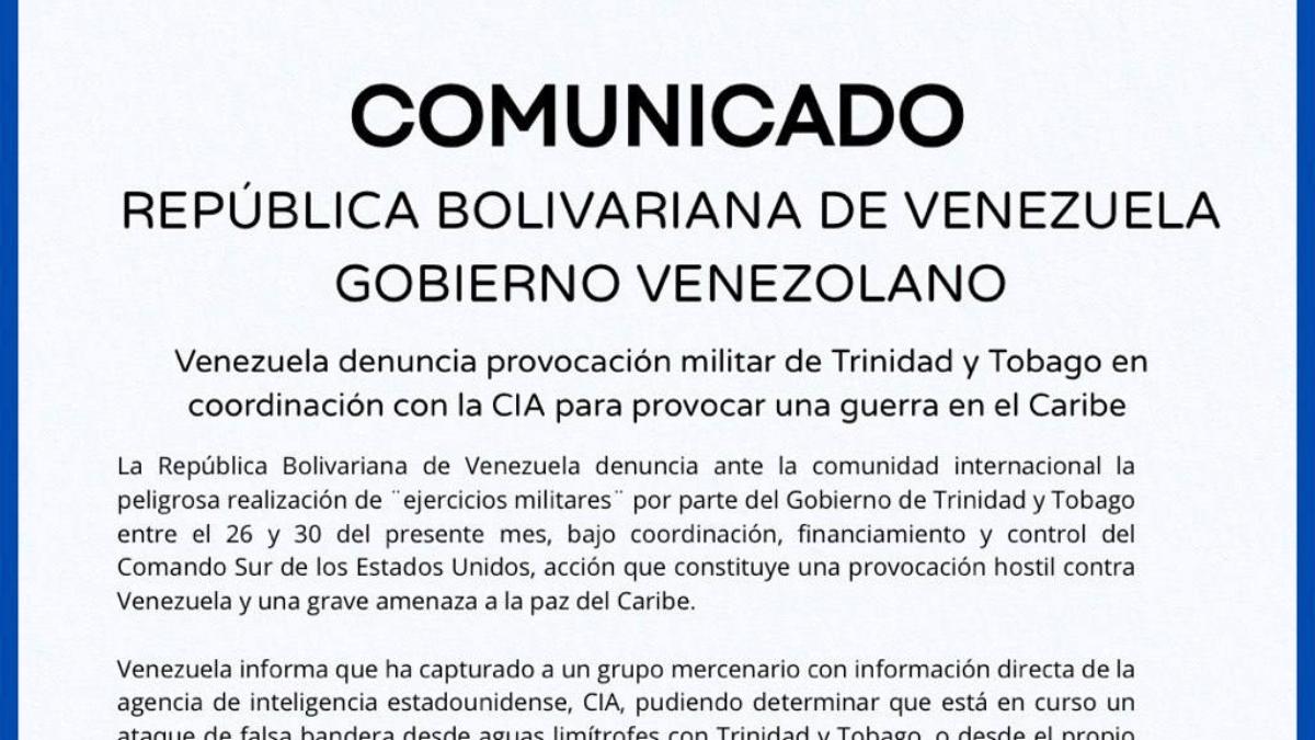 Venezuela denuncia provocación militar de Trinidad y Tobago y EEUU + Comunicado